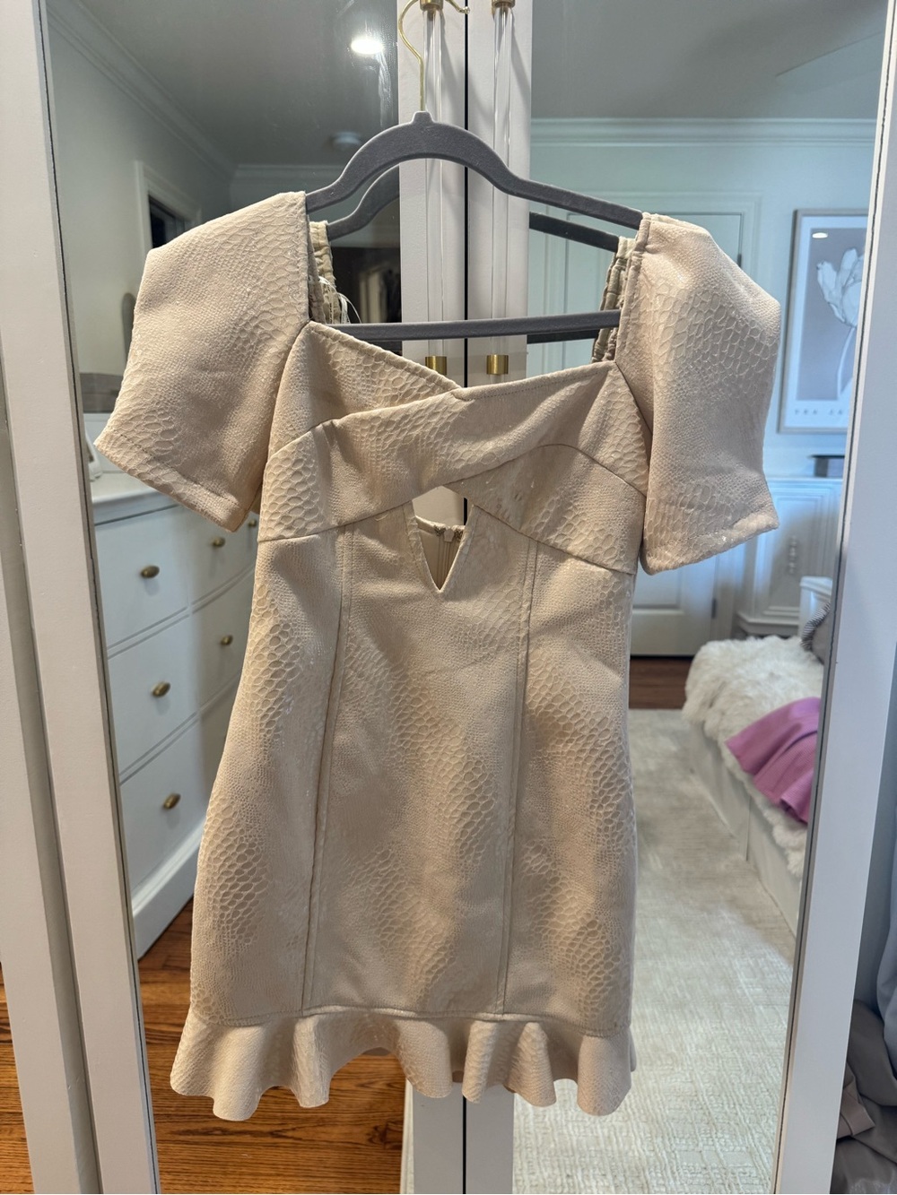 Skylar Rose Ivory Snakeskin Puff Sleeve Mini Dress XS